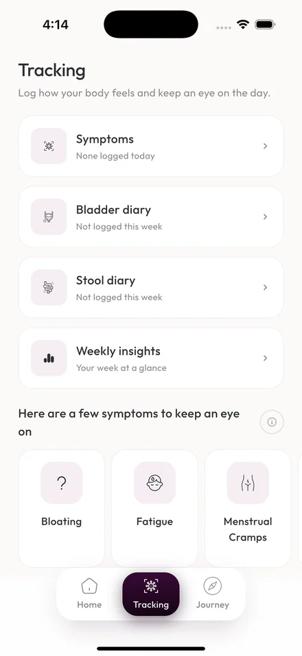 Symptom tracking in the Elle Santé app
